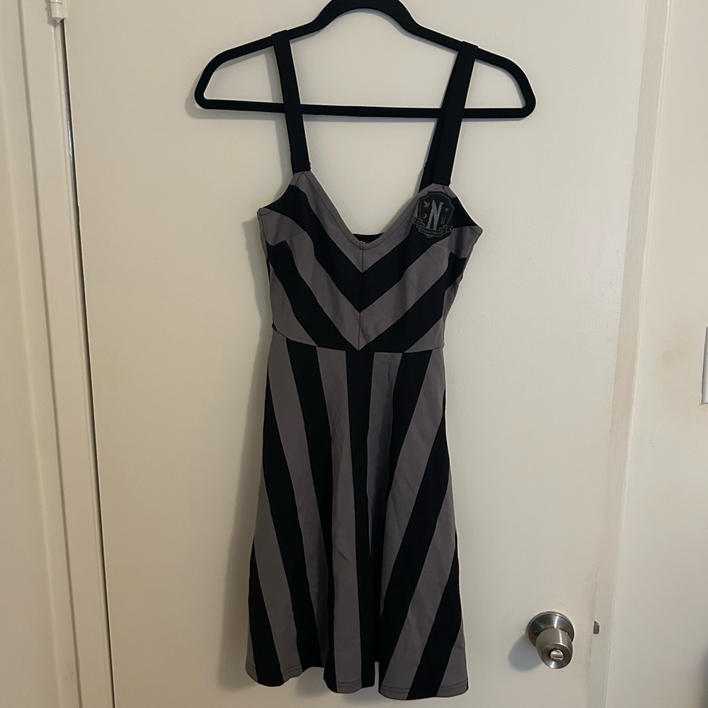 Wednesday Addams Killstar Black and Gray Short Sleeve Dress